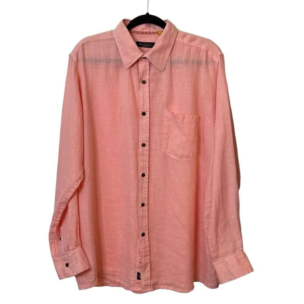 Pete Huntington Linen Button Down Long Sleeve Shirt SZ XL Coral‎ Breathable